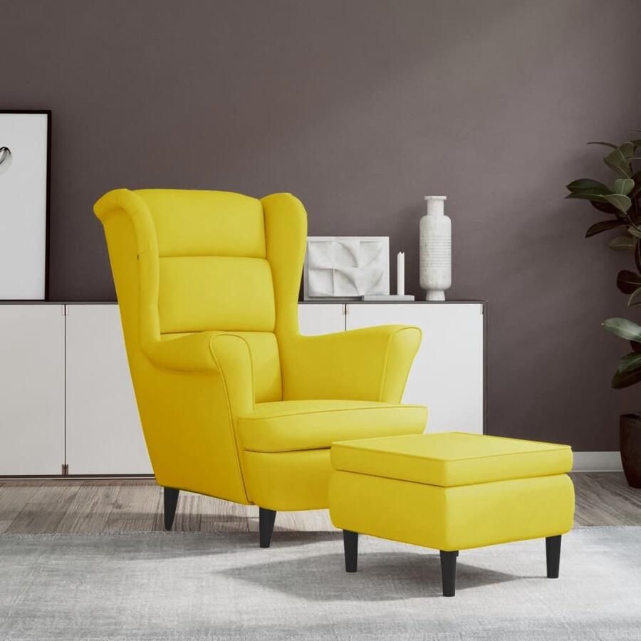 VidaXL Fauteuil met voetenbank Fluweel Mosterdgeel Fauteuil Fluweel Stoffen Meubilair Mustard Yellow Furniture Lounge Chair Accent Chairs Living Room Furniture Home Decor - Foto 2