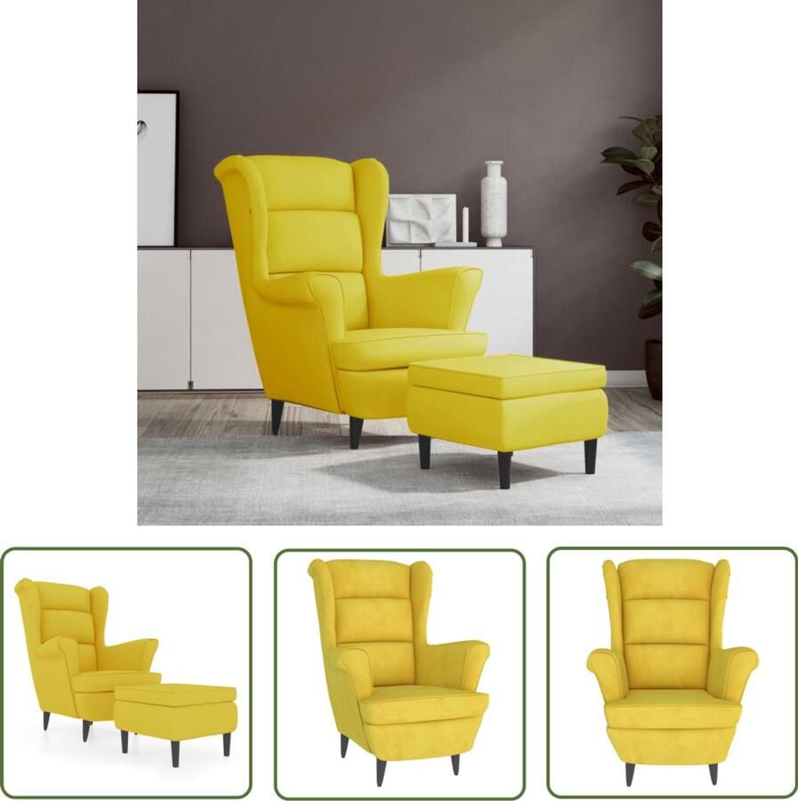 VidaXL Fauteuil met voetenbank Fluweel Mosterdgeel Fauteuil Fluweel Stoffen Meubilair Mustard Yellow Furniture Lounge Chair Accent Chairs Living Room Furniture Home Decor