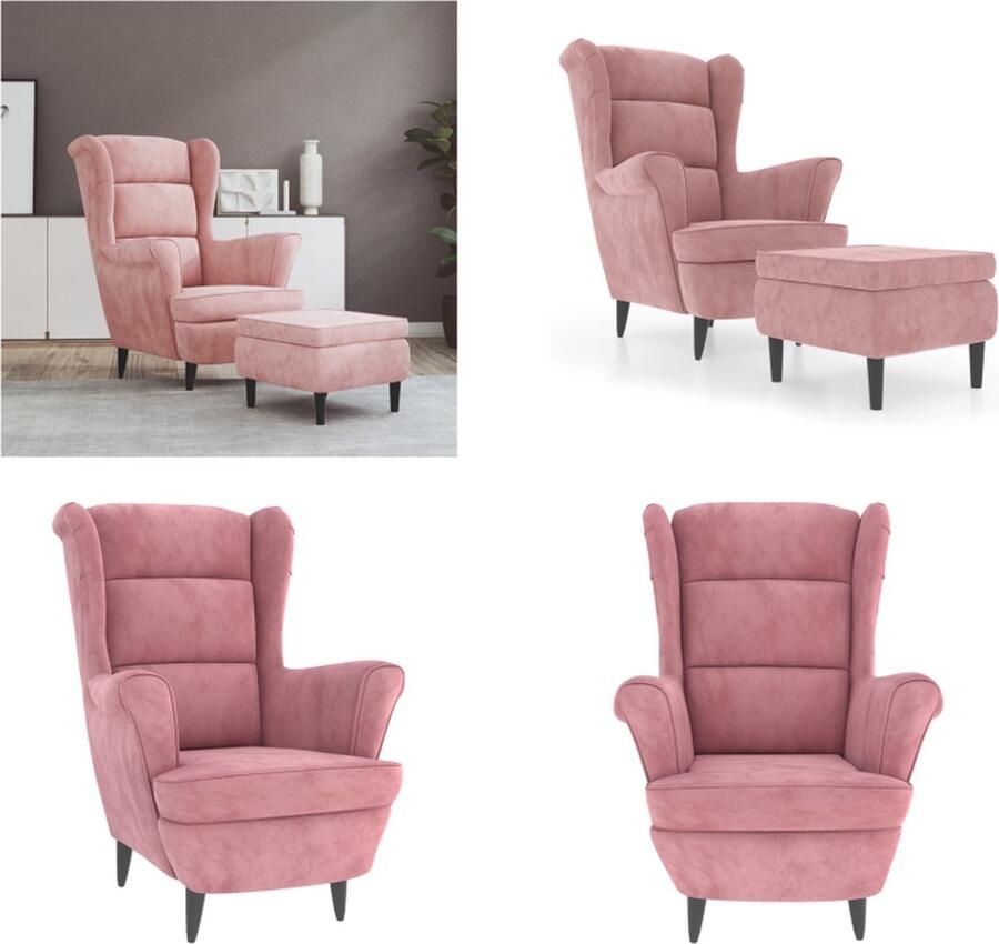 VidaXL Fauteuil met voetenbank fluweel roze Armstoel Armstoelen Fauteuil Ruststoel