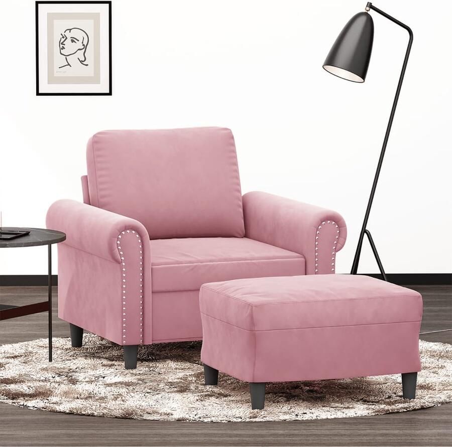 VidaXL Fauteuil met voetenbank Fluweel Roze