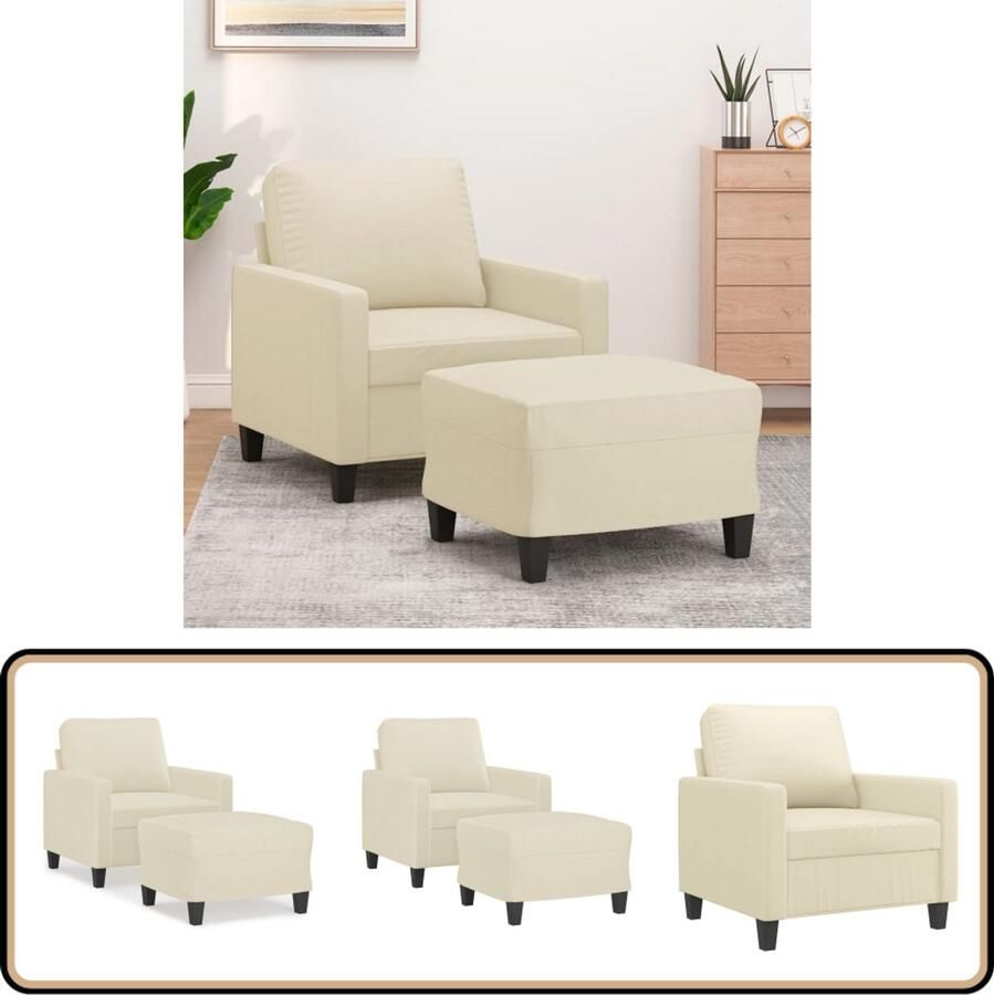 VidaXL Fauteuil met voetenbank kunstleer crèmekleurig Fauteuil Kunstleder Crèmekleurig Lounge Relaxen