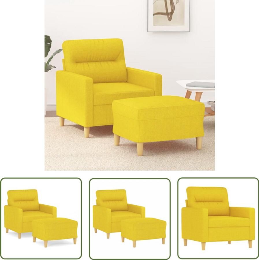 VidaXL Fauteuil met voetenbank Lichtgeel 60 cm Fauteuil Lounge Stoel Relaxstoel Geel Lichtgeel Stoffen Fauteuil Vintage Fauteuil Eetkamerstoelen
