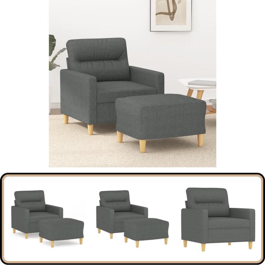 VidaXL Fauteuil met voetenbank Stof Donkergrijs Fauteuil Lounge Stoel Relaxfauteuil Grijs Meubilair Donkere Fauteuils