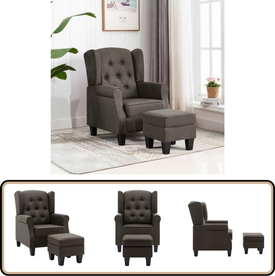VidaXL Fauteuil met voetenbank taupe Comfort & stijl Loungestok Fauteuils Lounge Meubels Fauteuil Met Voetensteun Relaxfauteuil Tuinmeubilair