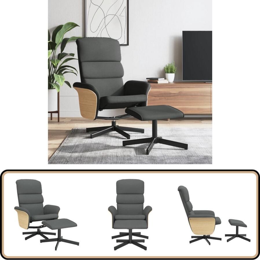 VidaXL Fauteuil met voetenbank Verstelbaar Stof Grijs Verstelbare Fauteuil Fauteuils Lounge Stoel Relaxfauteuil Loungestoel