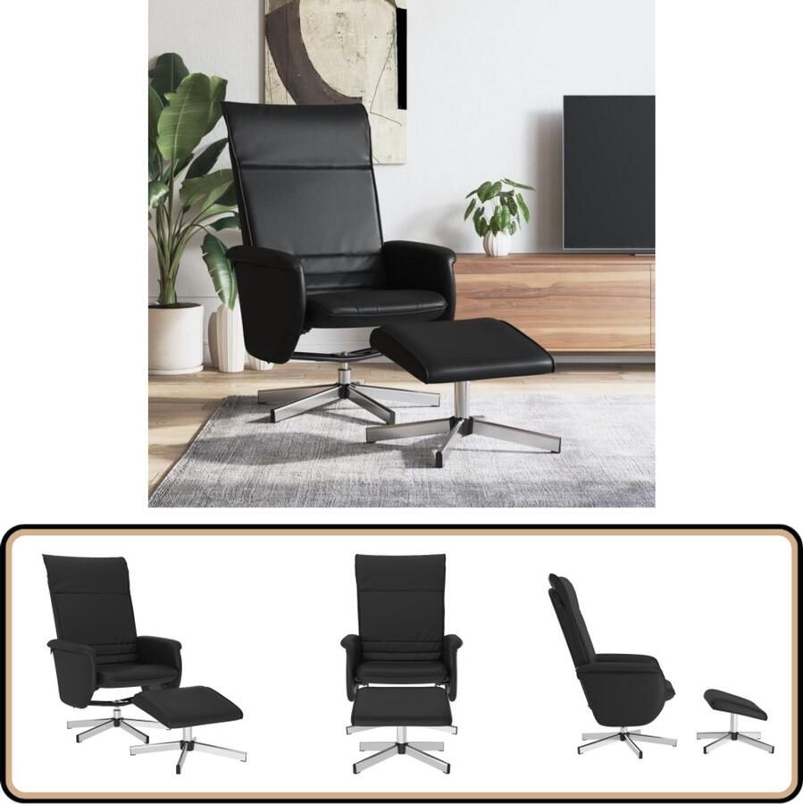 VidaXL Fauteuil met voetenbank Verstelbaar Zwart Verstelbare Fauteuil Fauteuils Lounge Stoel Relaxfauteuil Zitzak