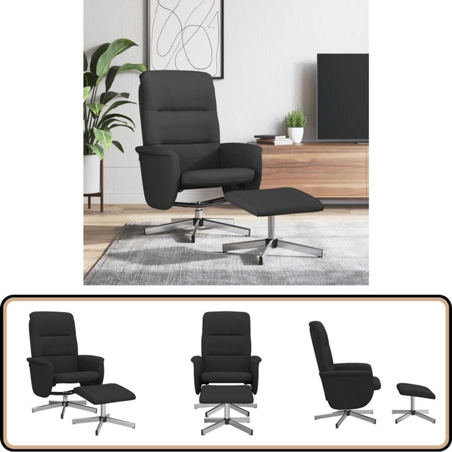 VidaXL Fauteuil met voetenbank Verstelbaar Zwart Verstelbare Fauteuil Lounge Stoel Fauteuils Loungestoel Zitzak