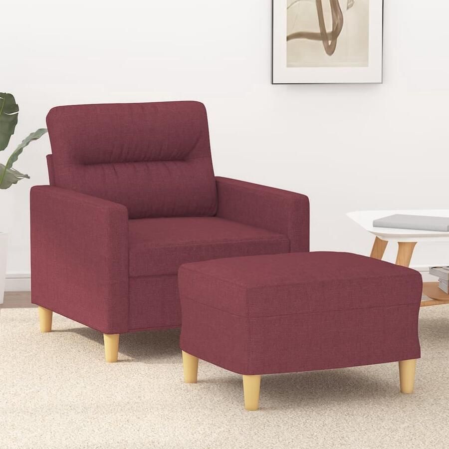 VidaXL Fauteuil met voetenbank wijnrood 60 cm Fauteuil Tuin Lounge Stoel Buiten Meubilair Rood Fauteuils Relax Stoel