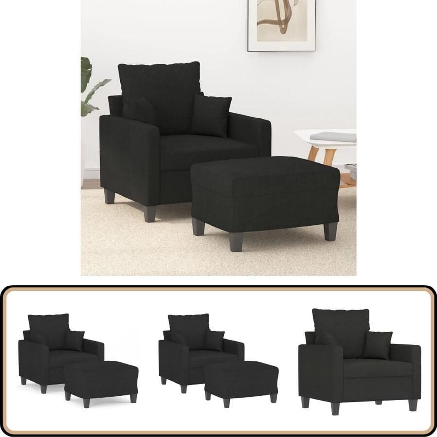 VidaXL Fauteuil met voetenbank Zwart 60 cm Fauteuil Zwarte Fauteuil Lounge Stoel Relaxfauteuil Eetkamerstoelen