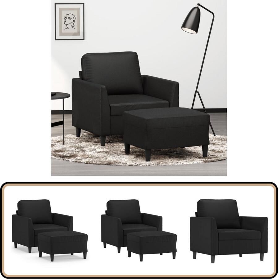 VidaXL Fauteuil met voetenbank zwart kunstleer Fauteuil Zwart Fauteuilshop Lounge Stoelen Relaxfauteuil Zwarte Fauteuil
