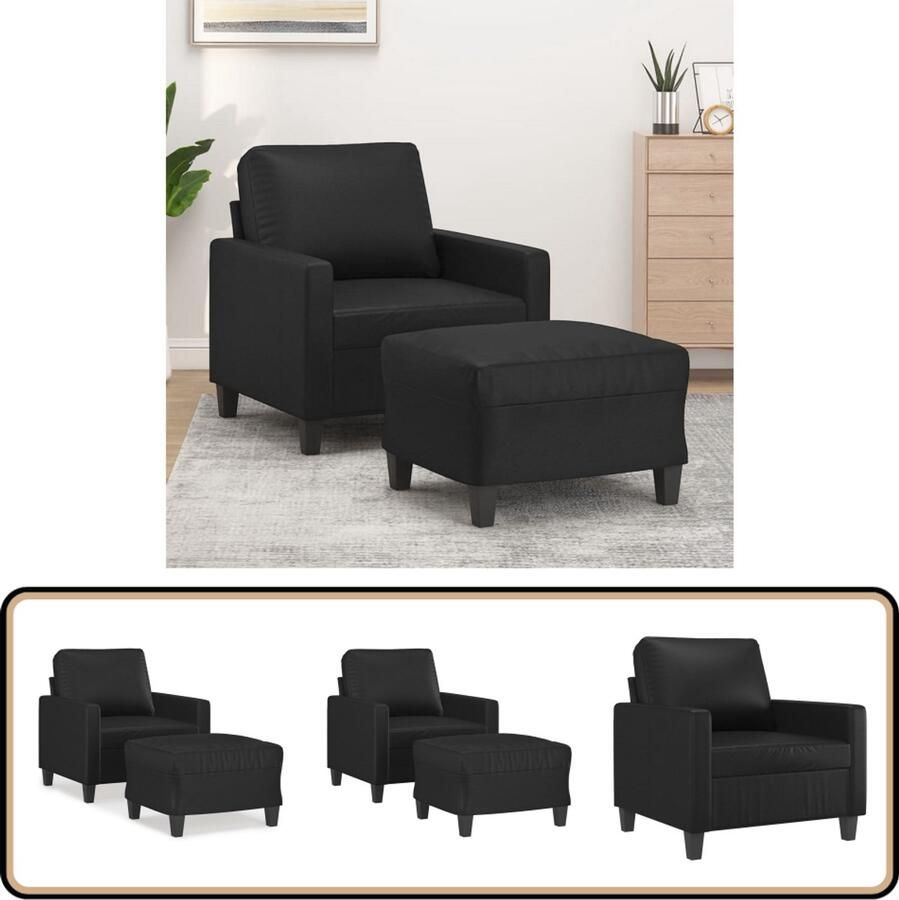 VidaXL Fauteuil met voetenbank zwart kunstleer Fauteuil Zwarte Fauteuil Lounge Stoel Relaxfauteuil Kunstleder Fauteuil