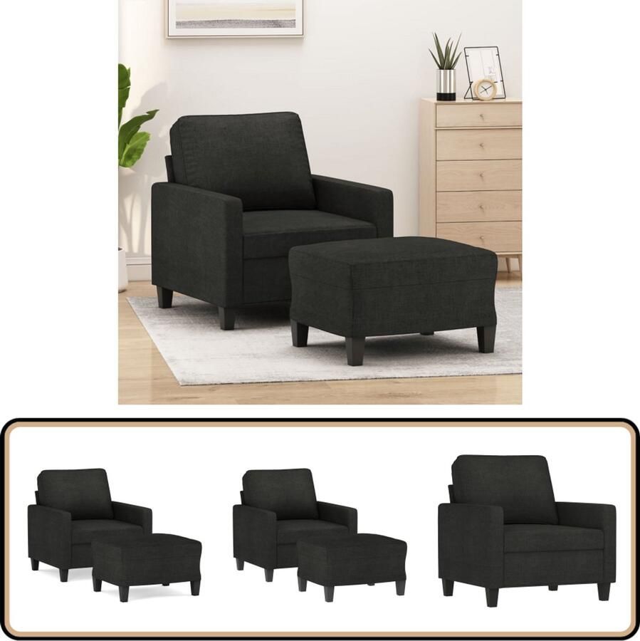 VidaXL Fauteuil met Voetenbank Zwart Luxe Comfort Fauteuil Zwarte Fauteuil Lounge Stoel Fauteuilshop Loungestoel