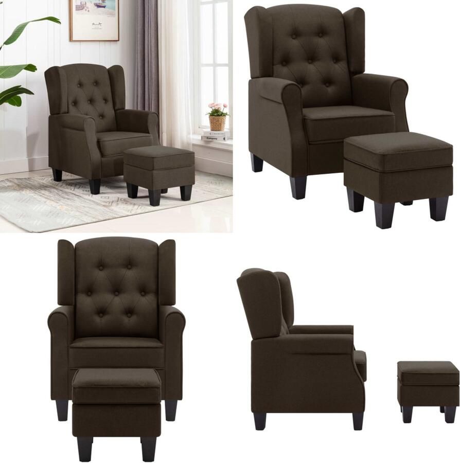 VidaXL Fauteuil met voetenbankje stof bruin Armstoel Armstoelen Armstoel Met Voetenbank Armstoelen Met Voetenbanken