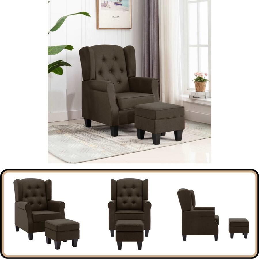 VidaXL Fauteuil met voetenbankje Stof Bruin Loungestok Fauteuils Bruine Meubels Designfauteuil Comfortabele Stoel Relaxfauteuil Eetkamerstoel Woonkamerdecoratie Loungehoek Huiskameraccessoires Modern Wonen