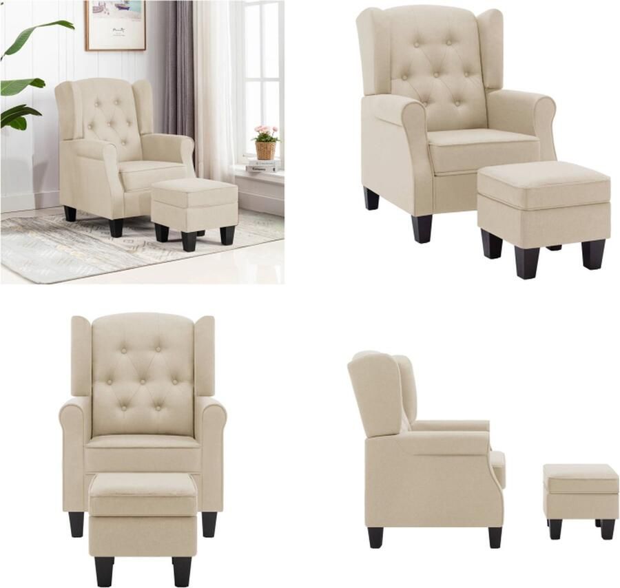 VidaXL Fauteuil met voetenbankje stof crèmekleurig Armstoel Armstoelen Armstoel Met Voetenbank Armstoelen Met Voetenbanken - Foto 2