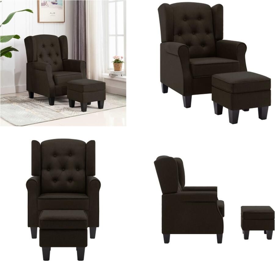 VidaXL Fauteuil met voetenbankje stof donkerbruin Armstoel Armstoelen Armstoel Met Voetenbank Armstoelen Met Voetenbanken - Foto 2