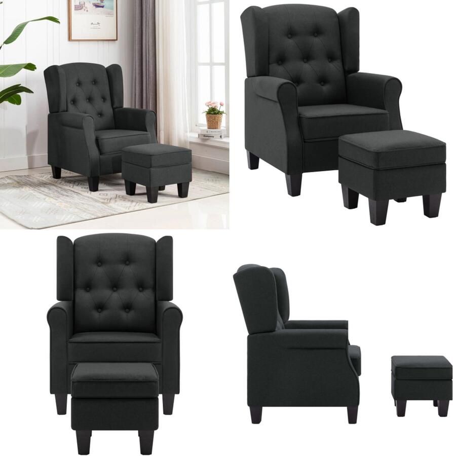 VidaXL Fauteuil met voetenbankje stof donkergrijs Armstoel Armstoelen Armstoel Met Voetenbank Armstoelen Met Voetenbanken