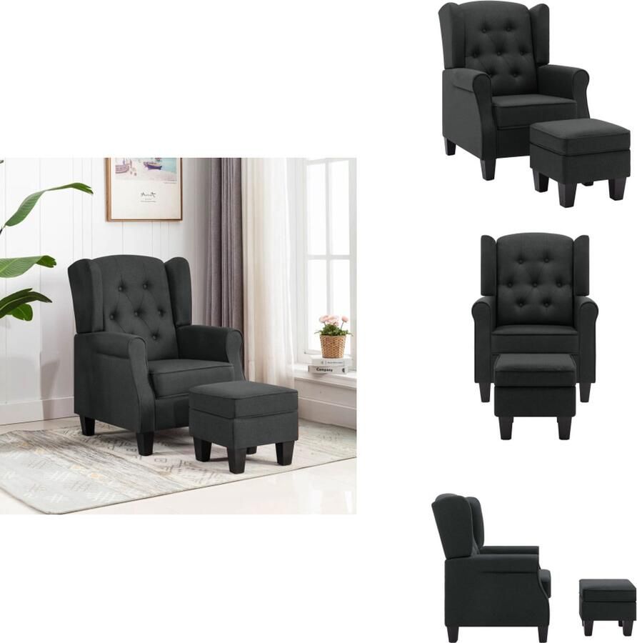 VidaXL Armstoel Armstoelen Armstoel Met Voetenbank Armstoelen Met Voetenbanken Fauteuil met voetenbankje stof donkergrijs
