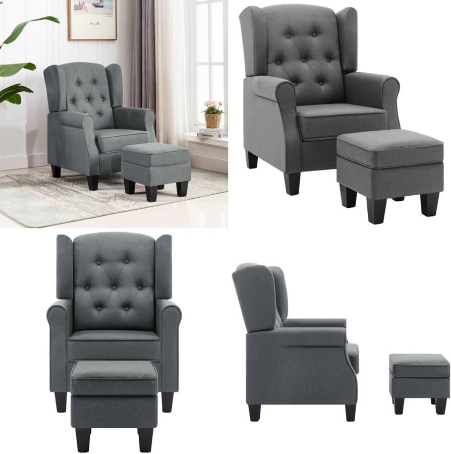 VidaXL Fauteuil met voetenbankje stof lichtgrijs Armstoel Armstoelen Armstoel Met Voetenbank Armstoelen Met Voetenbanken