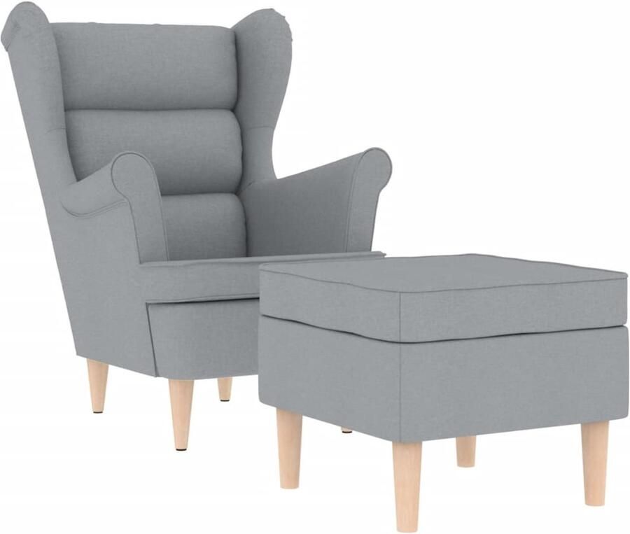 VidaXL Fauteuil met voetenbankje stof lichtgrijs