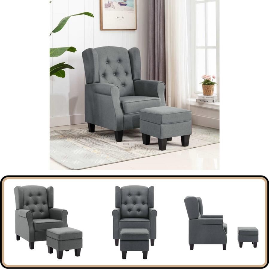 VidaXL Fauteuil met voetenbankje Stof Lichtgrijs Loungestool Fauteuils Armstoel Relaxfauteuil Modern Design - Foto 2