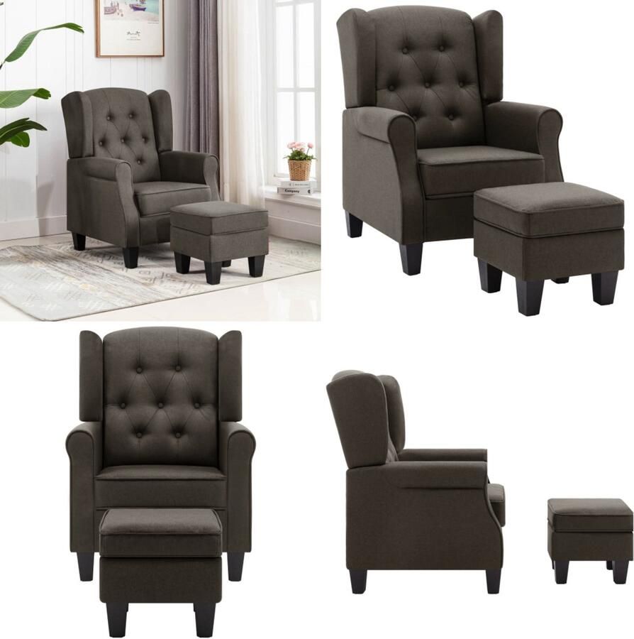 VidaXL Fauteuil met voetenbankje stof taupe Armstoel Armstoelen Armstoel Met Voetenbank Armstoelen Met Voetenbanken