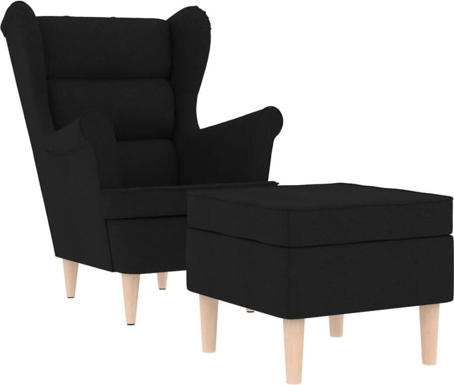VidaXL Fauteuil met voetenbankje stof zwart