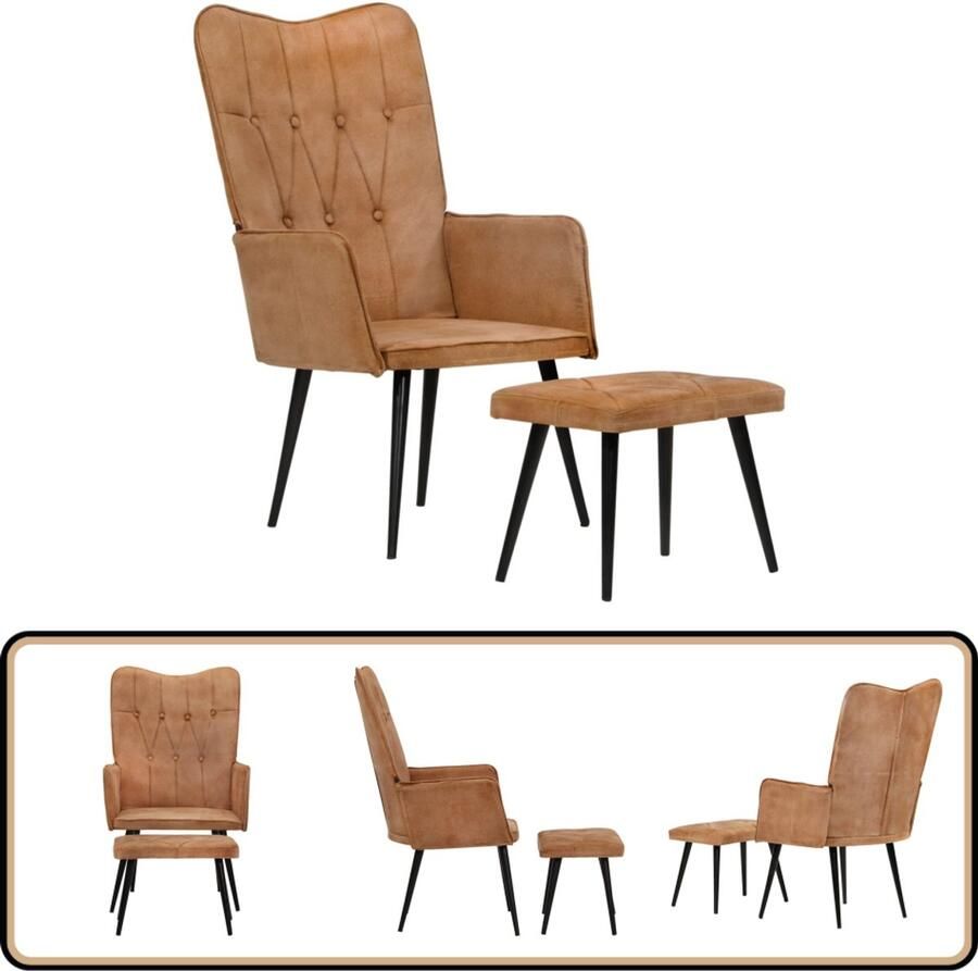 VidaXL Fauteuil met voetensteun Canvas Bruin Fauteuil Kanvas Bruine Fauteuil Lounge Stoel Relaxfauteuil