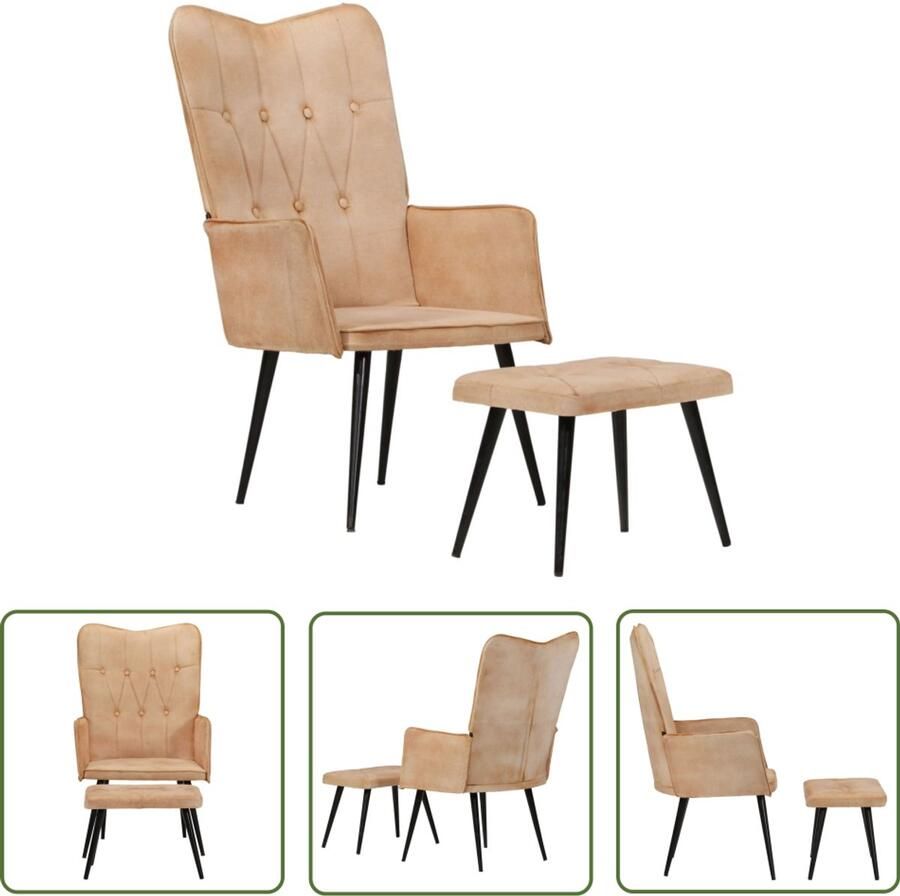 VidaXL Fauteuil met voetensteun Canvas Crèmekleurig Fauteuil Canvas Stoel Design Fauteuil Lounge Stoel Relaxfauteuil Crema Kleur Kruipstoel