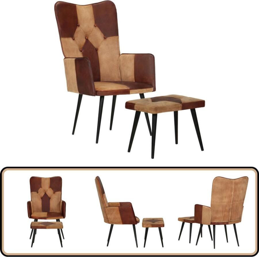 VidaXL Fauteuil met voetensteun Echt leer Bruin Fauteuil Leder Lederen Fauteuil Fauteuils Bruine Kleur Lounge Stoel Loungestoel