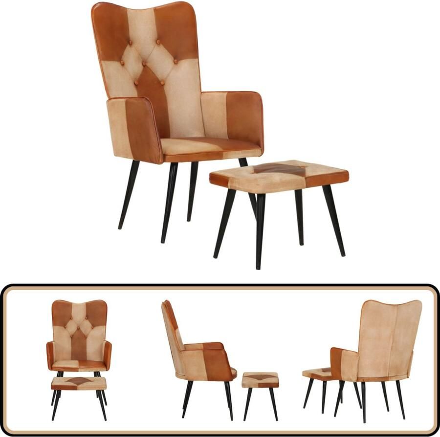 VidaXL Fauteuil met voetensteun Echt leer Bruin Fauteuil Lederen Fauteuil Bruine Fauteuil Lounge Stoel Loungestoel