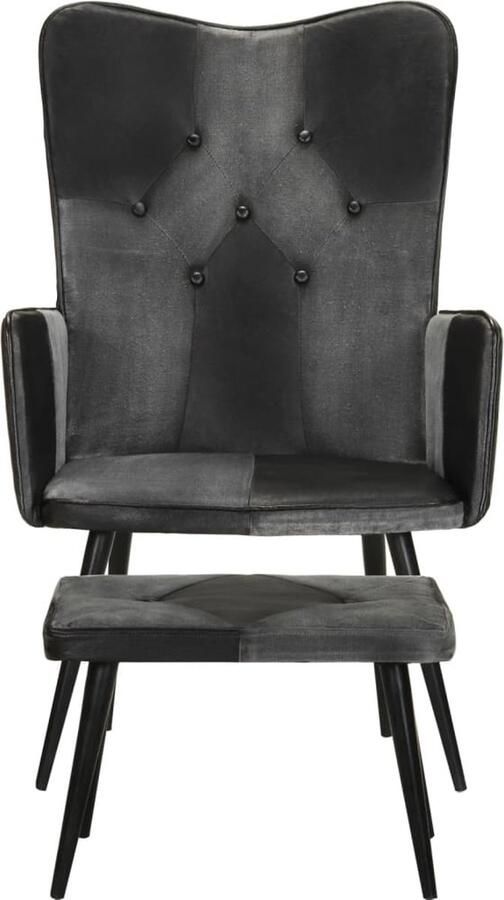 VidaXL Fauteuil met voetensteun Echt leer Zwart Fauteuil Lederen Lounge Stoel Fauteuils Zwarte Design Fauteuil Leren Stoelen Lounge Meubels Zitzakken - Foto 2
