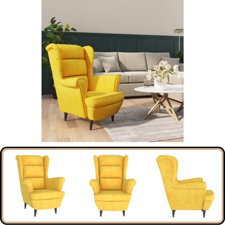 VidaXL Fauteuil Mosterdgeel Fluweel Stijlvol Comfort Fauteuil Velvet Mosterdgele Stoel Lounge Stoel Trendige Fauteuil Luxe Fauteuil Comfort Fauteuil Zithoek Meubels Binnenhuisdecoratie Living Room Decor