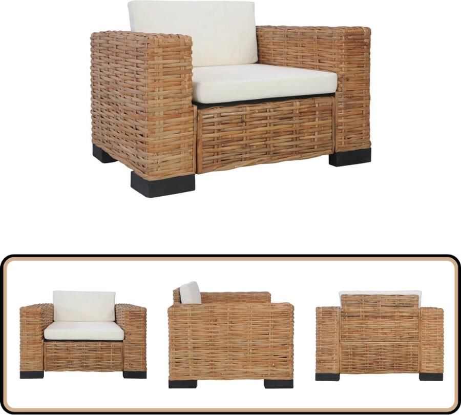 VidaXL Fauteuil Natuurlijk Rattan Inclusief Kussens Fauteuil Ratan Design Bruine Fauteuil Zitzak Lounge Stoel Binnenbank