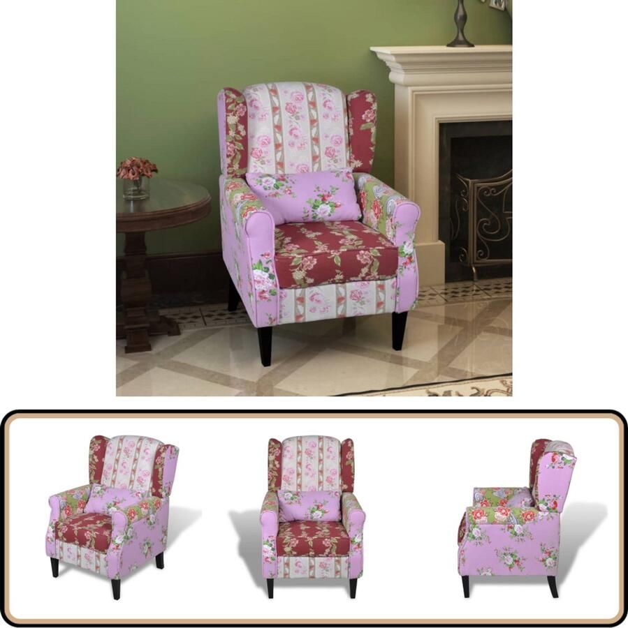 VidaXL Fauteuil Patchwork Design Stof 68x73x101 cm Patchwork Fauteuil Bloempatroon Fauteuil Ergonomische Fauteuil Luxe Fauteuil Stijlvolle Fauteuil