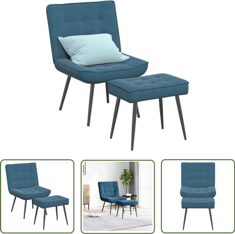 VidaXL Fauteuil Relaxfauteuil Relaxstoel met voetenbank fluweel blauw Loungestoel Huiskamerdecoratie Designfauteuil