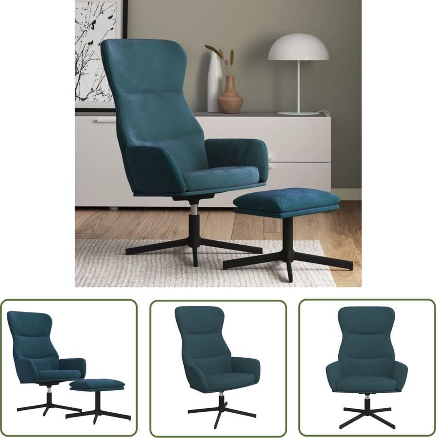 The Living Store Relaxstoel Velvet Blauw 70x77x94 cm Met Voetenbank Relaxfauteuil Fauteuil Velvet Fauteuil Blauwe Fauteuil Lounge Stoel - Foto 2