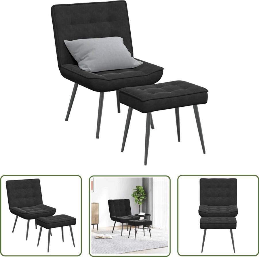 VidaXL Fauteuil Relaxfauteuil Relaxstoel met voetenbank fluweel zwart Loungestoel Zitzak Huiskamerdecoratie