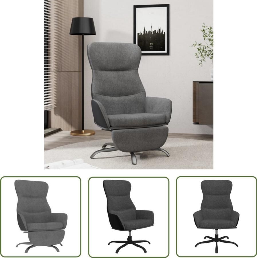 The Living Store Relaxstoel met voetensteun stof donkergrijs Relaxfauteuil Fauteuil Loungestoel Grijs Donkere Kleuren