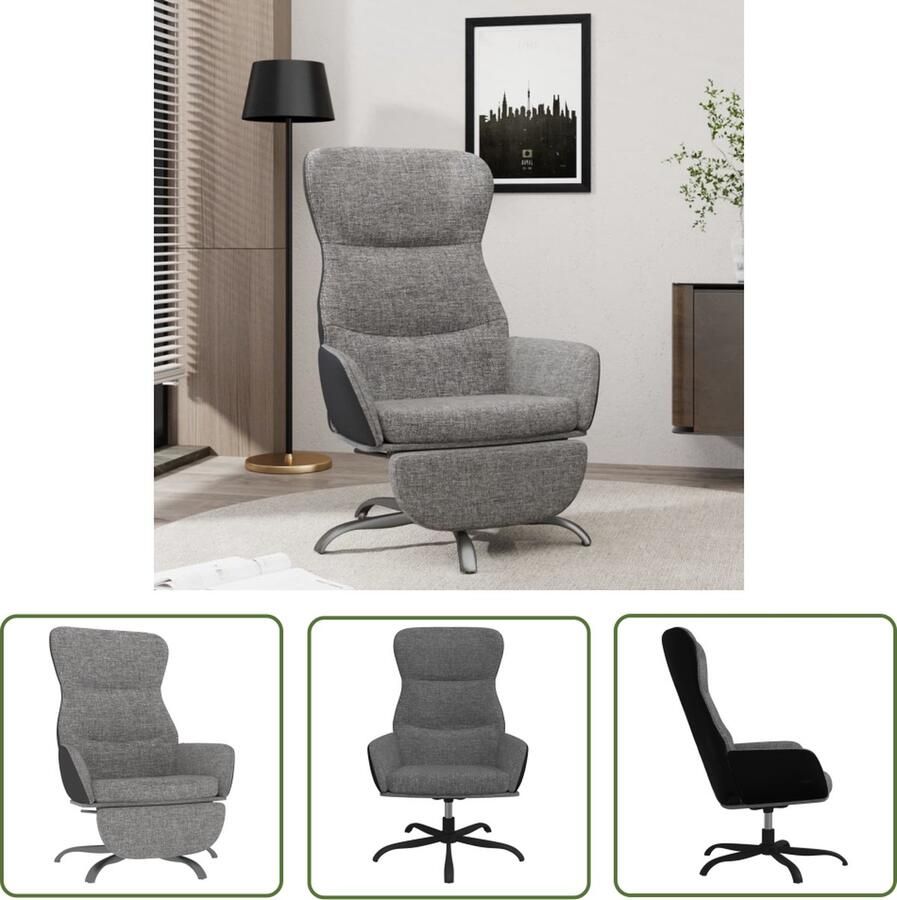 The Living Store Relaxstoel met voetensteun stof lichtgrijs Relaxfauteuil Fauteuil Loungestoel Leesstoel Tuinstoel - Foto 2