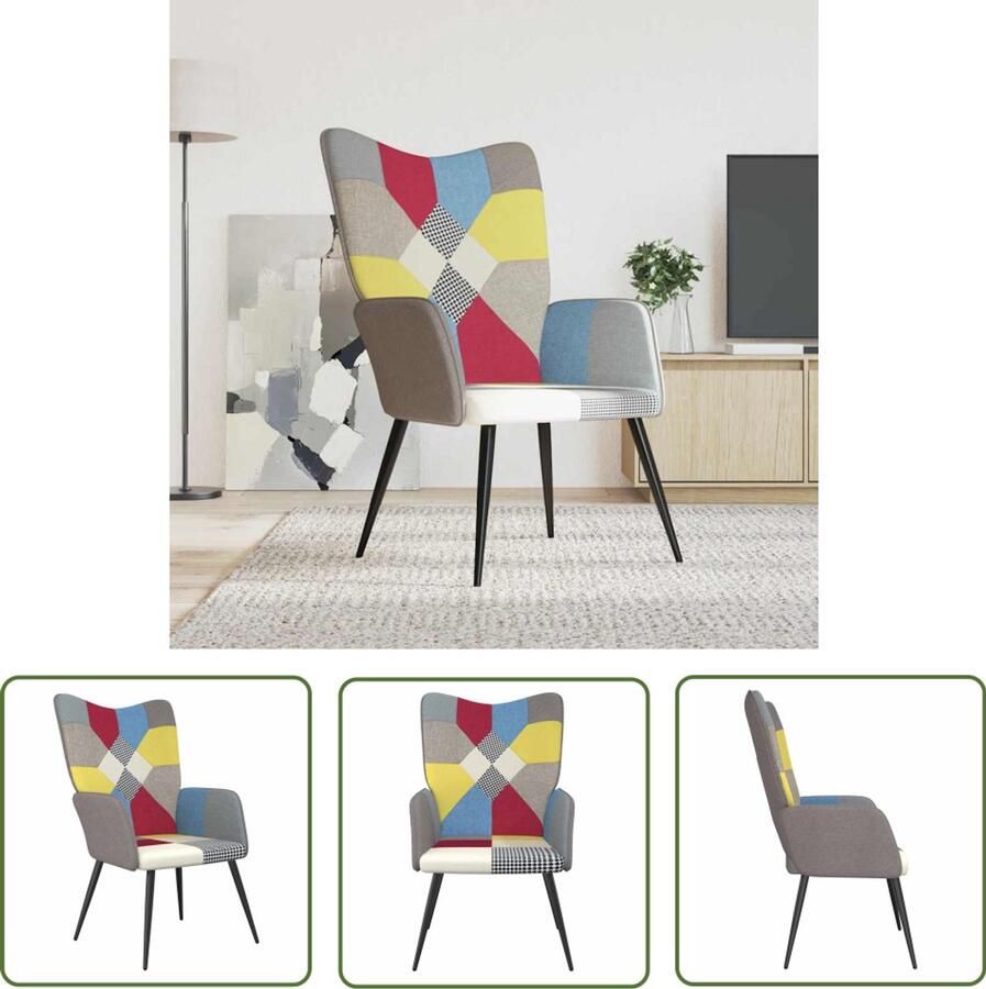 The Living Store Relaxstoel patchwork stof Relaxfauteuil Fauteuil Patchwork Multicolour Lounge Stoel