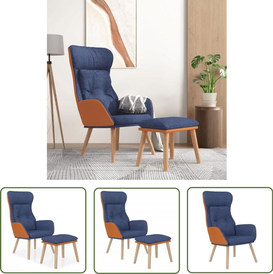 VidaXL Relaxstoel met voetenbankje kunstleer en stof blauw Relaxstoel Fauteuil Lounge Stoel Zitcomfort Blauwe Stoel