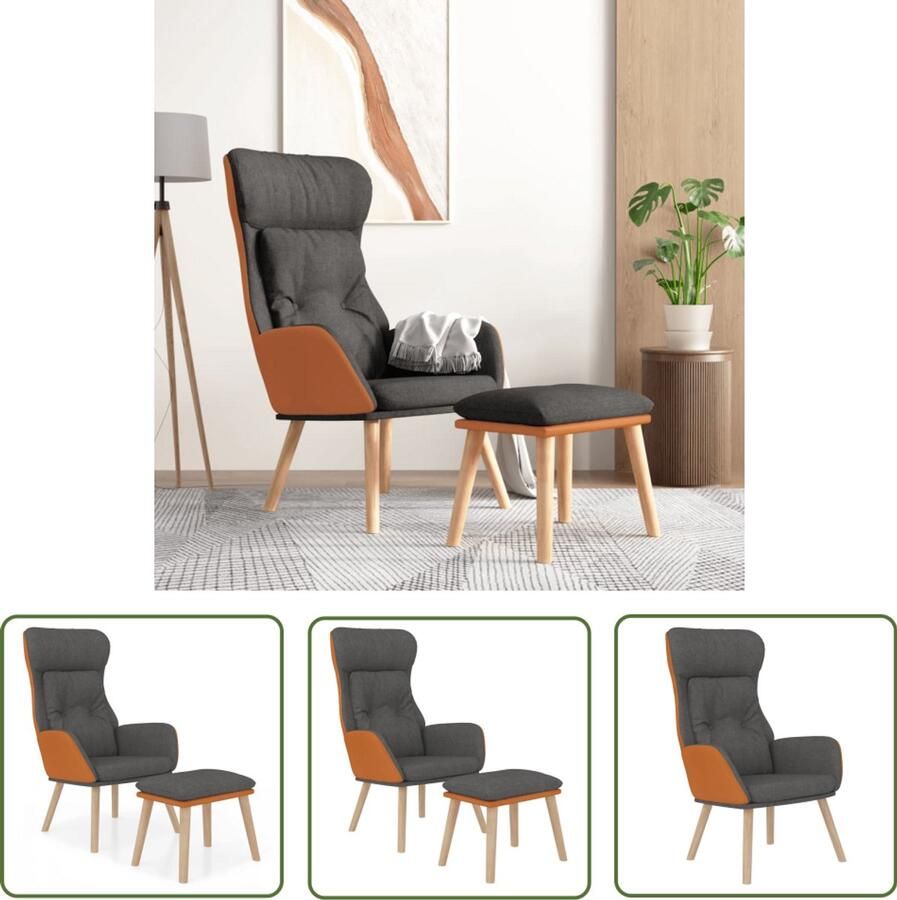 VidaXL Relaxstoel met voetenbankje kunstleer en stof donkergrijs Relaxstoel Fauteuil Lounge Stoel Grijs Lederlook
