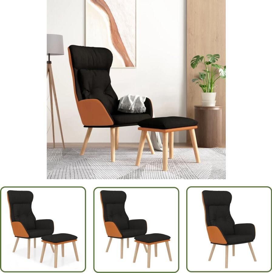 VidaXL Relaxstoel met voetenbankje kunstleer en stof zwart Relaxstoel Fauteuil Lounge Stoel Zwarte Stoel Zwarte Relaxfauteuil