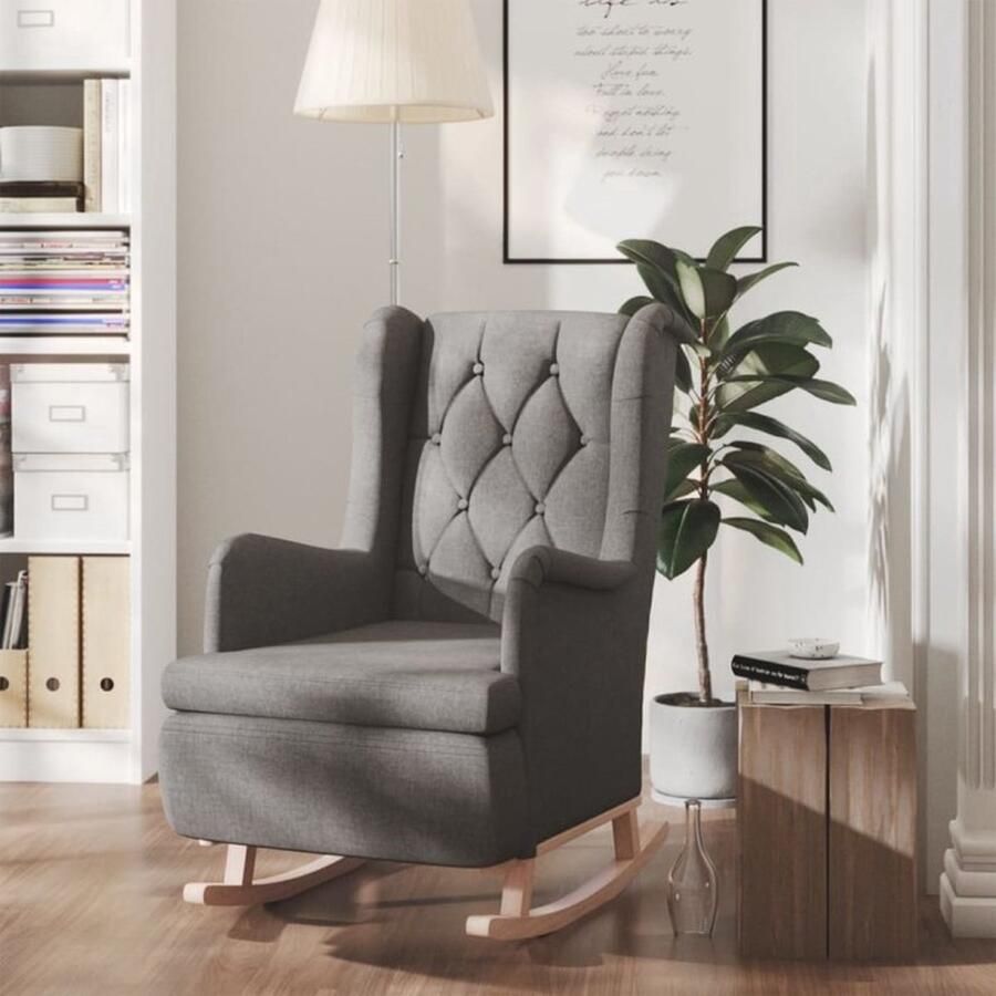 VidaXL Fauteuil Schommelpoten Lichtgrijs Stof Fauteuil Lounge Chair Relaxstoel Lederen Fauteuil Grijze Fauteuil Moderne Fauteuil Comfortabele Fauteuil Houten Poten Woonkamer Meubels Binnenhuisdecoratie - Foto 3