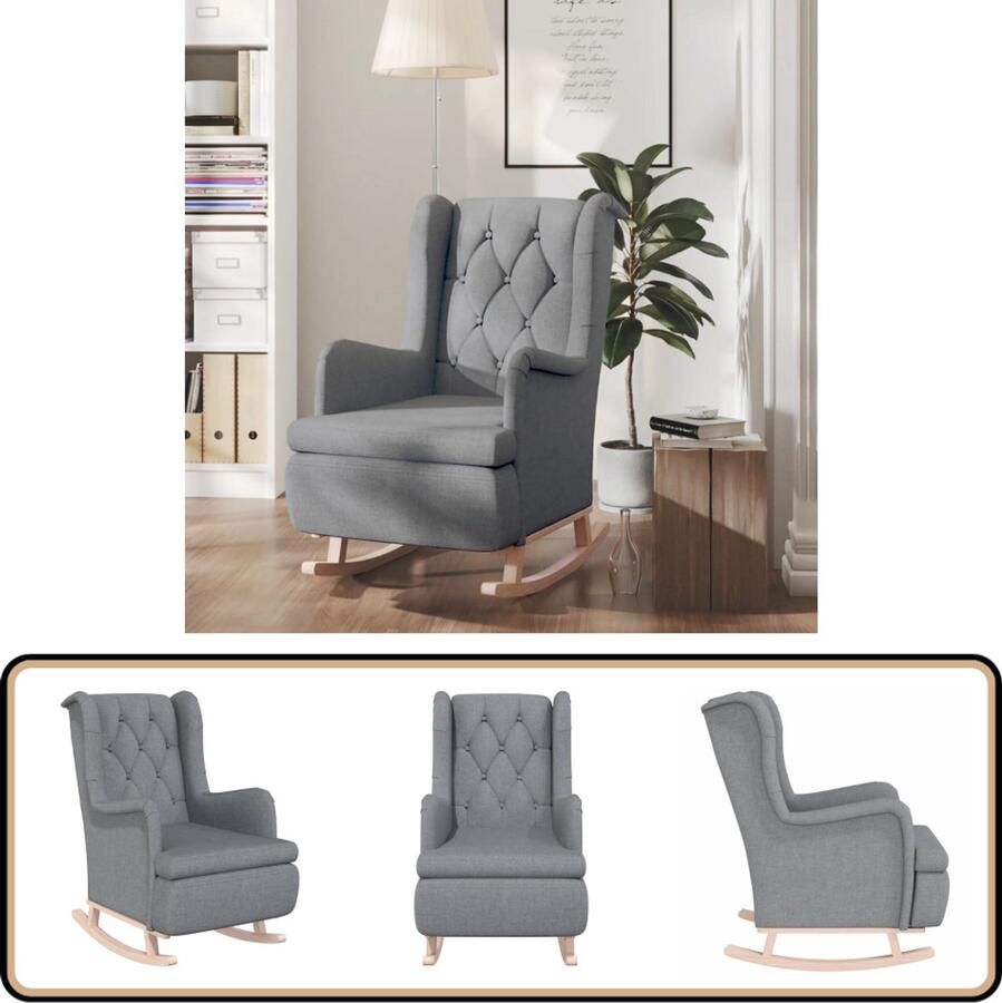 VidaXL Fauteuil Schommelpoten Lichtgrijs Stof Fauteuil Lounge Chair Relaxstoel Lederen Fauteuil Grijze Fauteuil Moderne Fauteuil Comfortabele Fauteuil Houten Poten Woonkamer Meubels Binnenhuisdecoratie