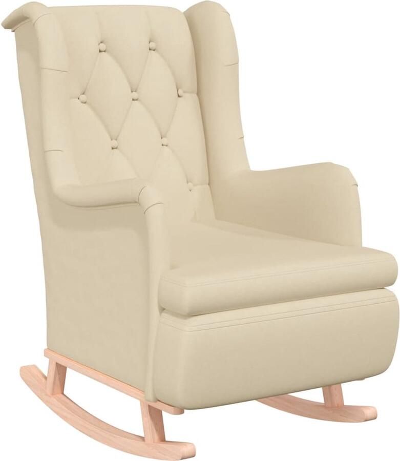 VidaXL Fauteuil Schommelstoel Crème Stof & Hout Fauteuil Lounge Chair Relaxstoel Kruk Vintage Meubels Moderne Fauteuils Lederen Fauteuil Velours Fauteuil Houten Fauteuil Stoffen Fauteuil Design Fauteuil - Foto 2