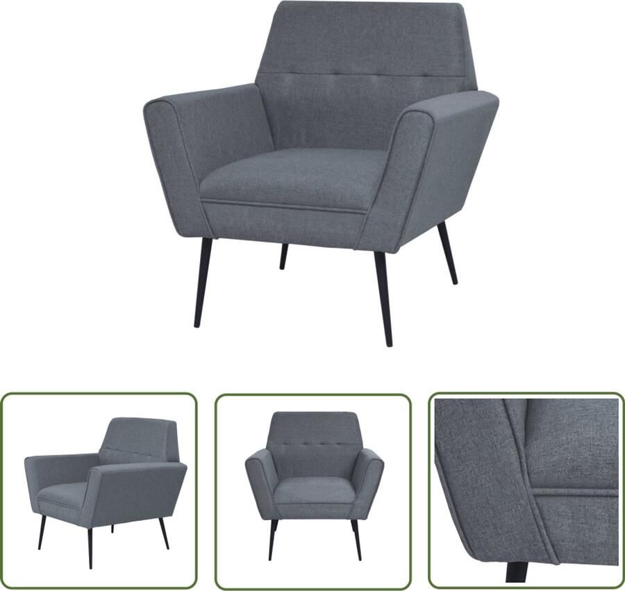 VidaXL Fauteuil Stof en Staal Lichtgrijs Fauteuil Lounge Stoel Relaxfauteuil Grijs Hout Polyester Comfortabel Ergonomisch Stevig Modern Minimalistisch Woonkamer Interieurdesign