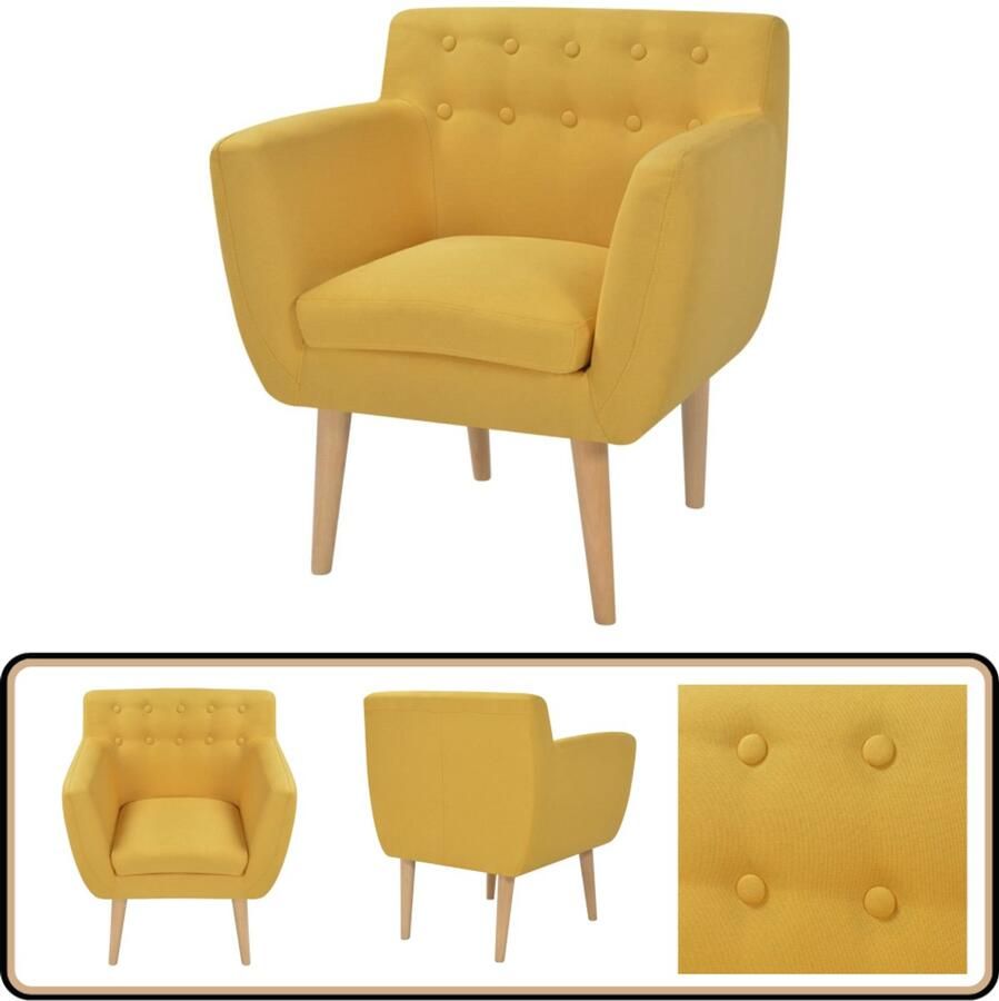 VidaXL Fauteuil Stof Geel Comfort en Stijl Fauteuil Lounge Chair Gele Fauteuil Comfortabele Stoel Woonkamer Meubels Modern Interieur Stoffen Fauteuil Ergonomische Stoel Leesfauteuil Relaxfauteuil