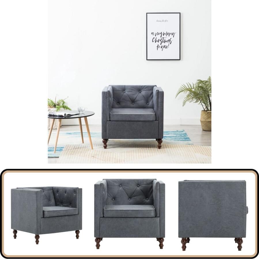 VidaXL Fauteuil Stof Grijs 72x68x70 cm Chesterfield Fauteuil Grijs Design Fauteuil Lounge Fauteuil Comfortabele Fauteuil